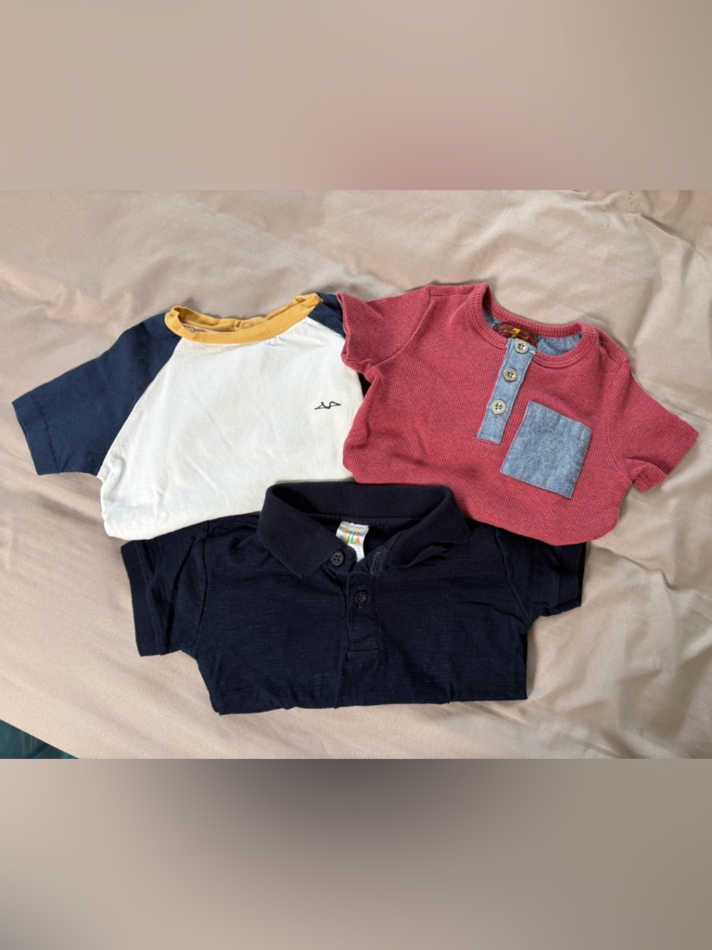 Baby Boys 3pc Bundle Of Polo & Tee Set in Navy, White & Red Size 12 Months